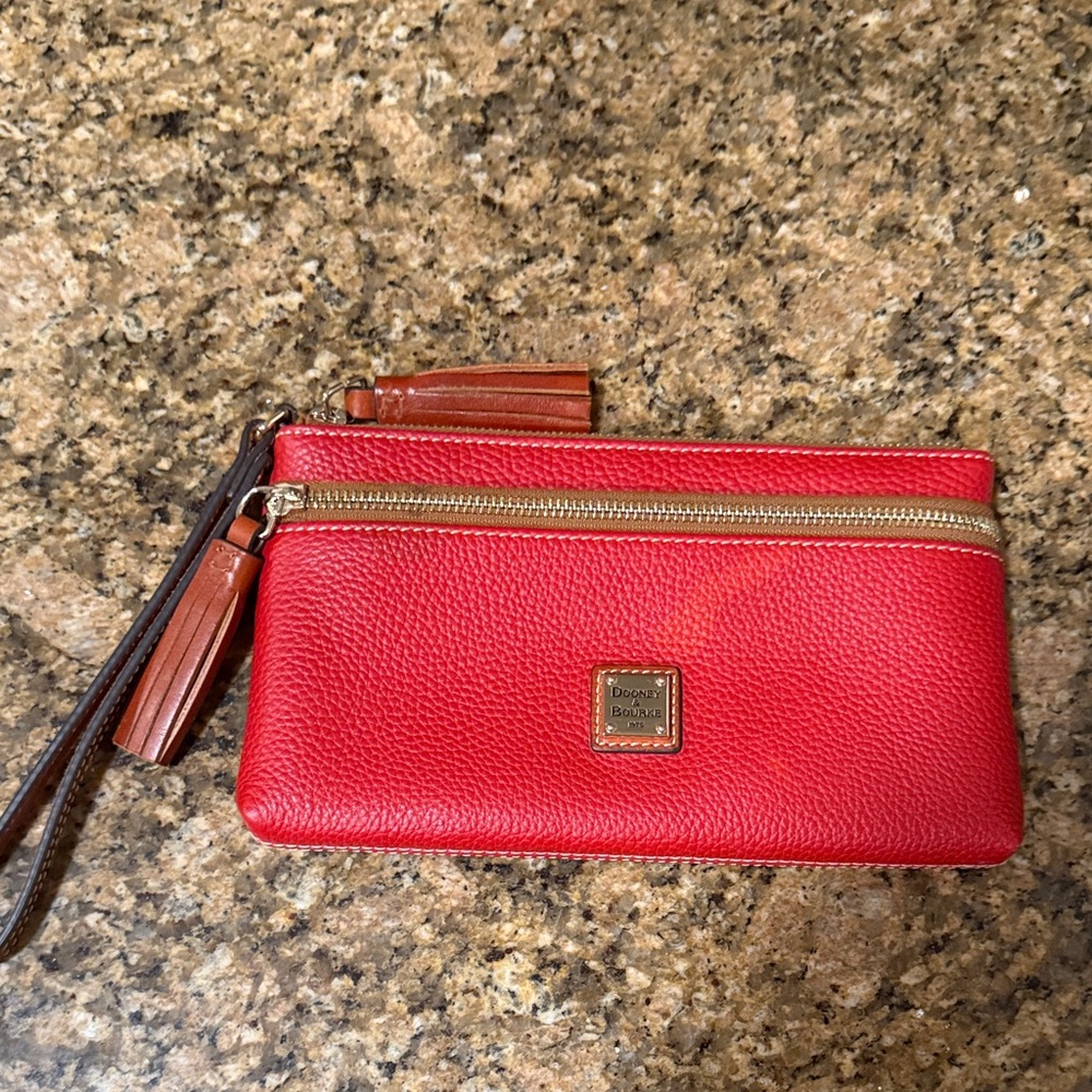 Dooney & Bourke Red Wristlet with Gold Accents